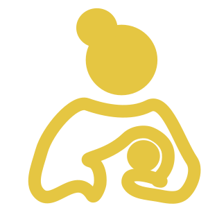 icona gialla su sfondo bianco, mamma che sta allattando il proprio bebè